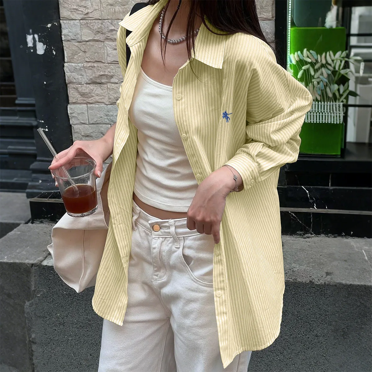 Długi sweter w paski damski, wysokiej jakości mieszanka bawełny i poliestru, jesień-zima, Independent Station, cross-border