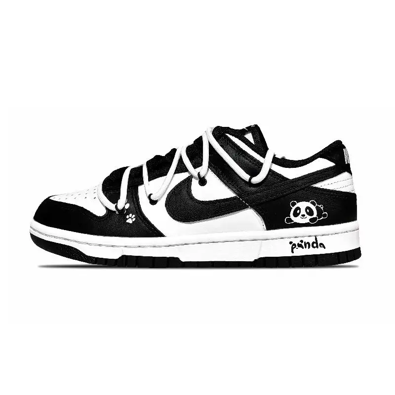 

[Custom Giant panda]Nike Dunk Low Top Skateboard Shoes Men's Black White