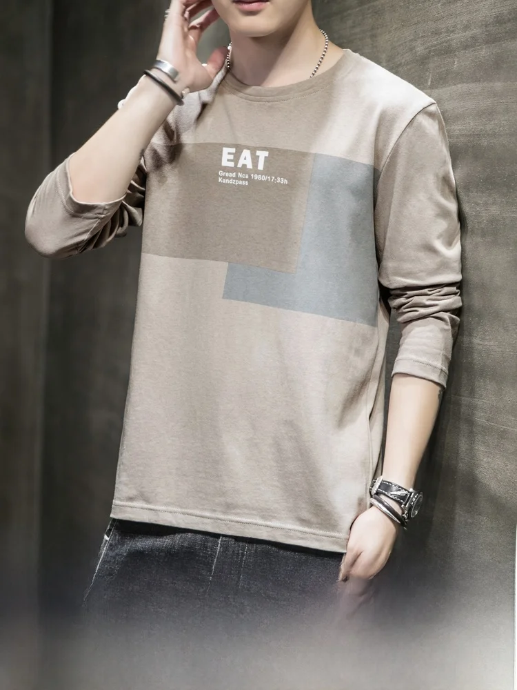 

Men's Pure Cotton Long Sve T-irt round Ne Base irt Inner Wear Loose Fit Spring Summer Casual Youth Faion Print T-S...