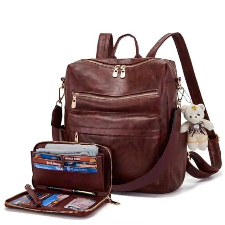 

Женский рюкзак-сумка, многофункциональный дизайн, сумка через плечо, из искусственной кожи, дорожная сумка, набор из 2 предметов