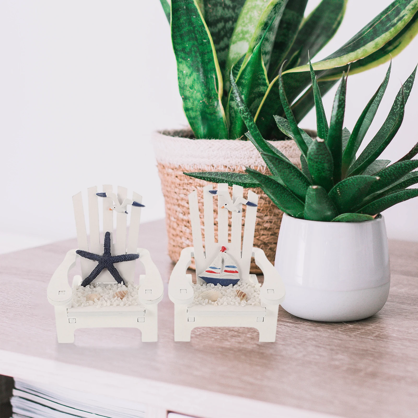 2pcs Miniature Chair Decoration Beach Home Accessories Nautical Theme Bedroom Wedding Party Gift Wood Small Elegant Festival