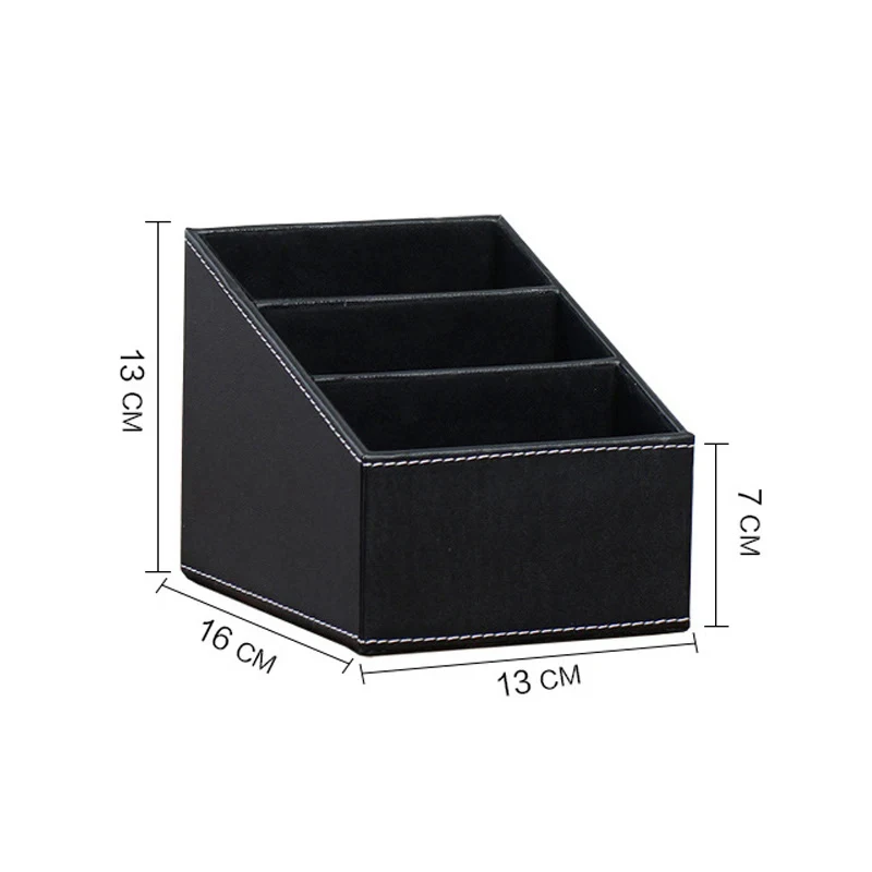 For TV Guide Mail Phone Office Sorting Lattice Cosmetic Pens Rack PU Leather Remote Control Holder Desktop Organizer Storage Box