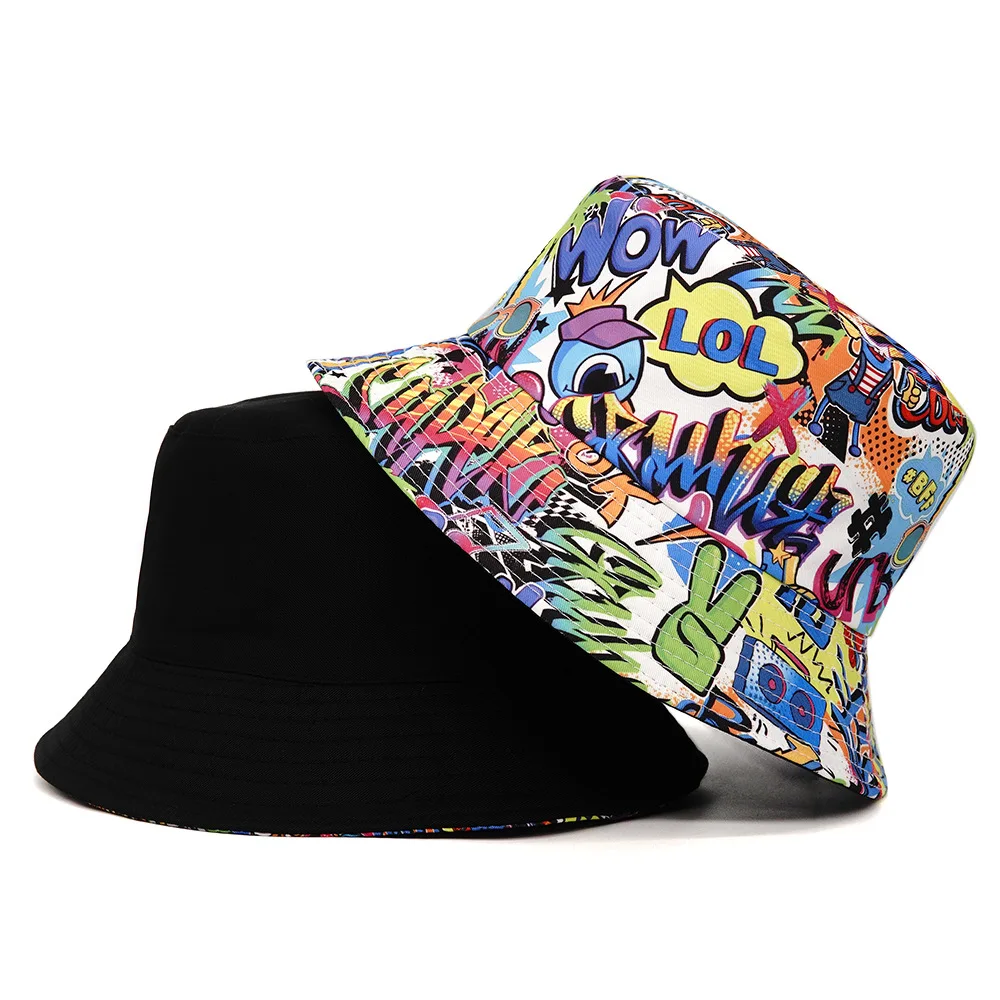 New Fashion Graffiti Sunscreen Bucket Hats Fashion Letter Print Fisherman Hat Spring/Summer Unisex Outdoor Sunshade Fishing Cap