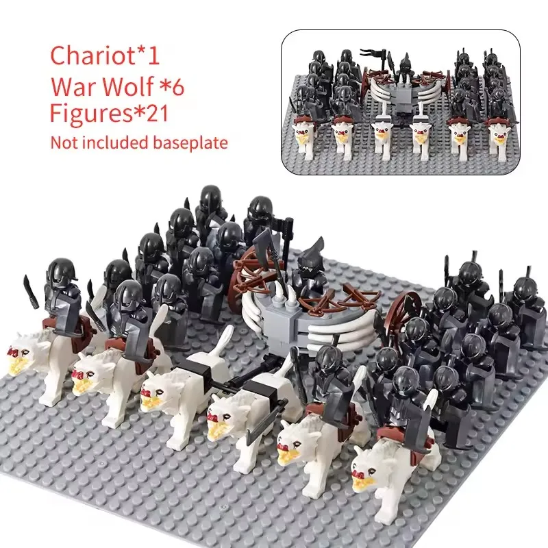 MOC Mittelalterliche LOTR Figuren Schwarze Wölfe, Montierte Streitwagen Legion Lotte Actionfiguren Bausteine Spielzeug