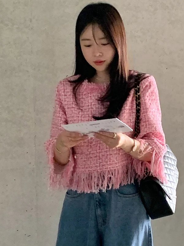

French Sle Fringed Tweed Women's ort Coat Sweet Youthful Autumn New Knitted Cardigan Small Fraance Sle Outerwear