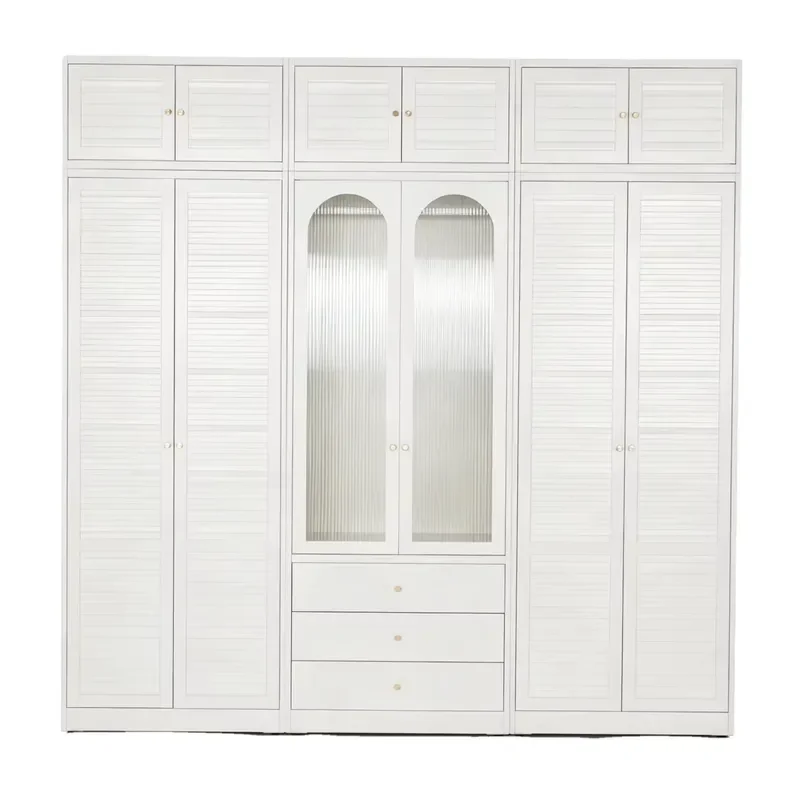 French Modern Freestanding Durable Steel Glass Louvered Door Wardrobe Large Capacity Partitioned Storage for Bedroom Living