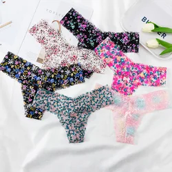 2024 New Panties Women Lace Print Thong Transparent Sexy Low Waist T Pants Skin-friendly Breathable Briefs Women Underwear