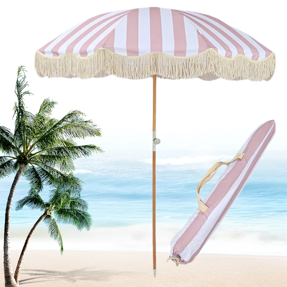

Striped Patio Umbrella with Fringe Outdoor Sunshade Umbrella Sun Shelter for Balcony Terrace Swimming Pool Beach Garden