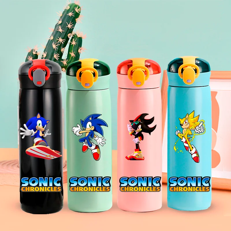 460ML Sonic Cartoon Insulated Cup Portable 304 Stainless Steel Water Bottle Outdoor Sports Leak Proof Insulated Water Bottle