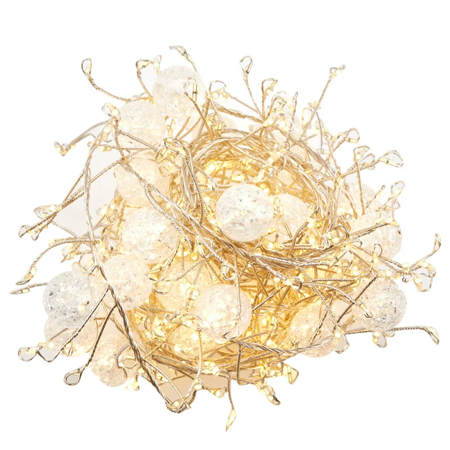 LED Firecracker Fairy Light Outdoor Waterproof Crystal Crackle Ball String Light For Christmas Tree Home Party Holiday Garden