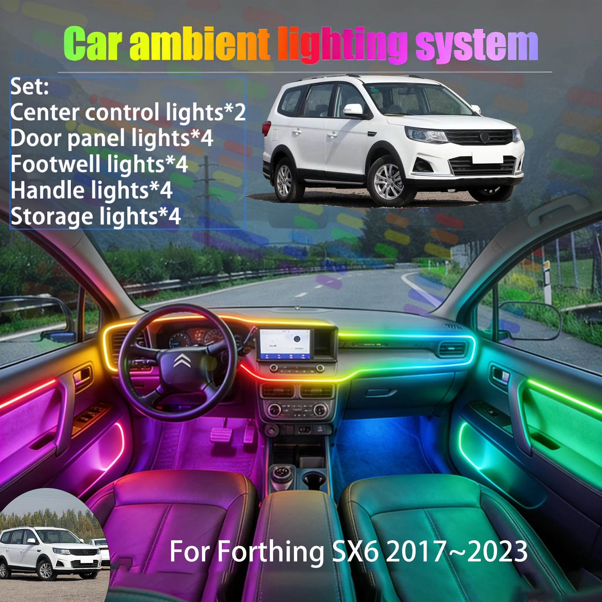 

For Forthing SX6 2017~2023 2/18 in 1 Car ambient lighting Led trunk interior led lights USB RGB Ensemble Streamer Auto Parts