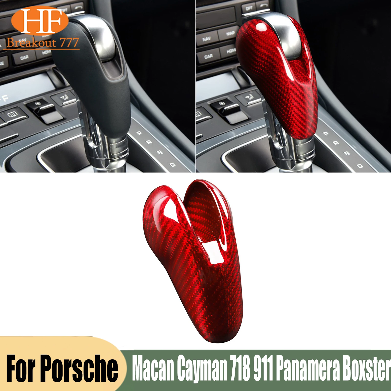 Carbon Fiber Shift Knob Gear Cover For Macan Cayman 718 911 Panamera Boxster