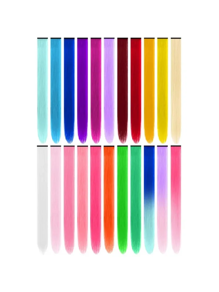 1 5 11 Stück/Set Clip-in Haarverlängerungen Mehrfarbige Highlights Synthetisches Haar 22 Zoll Regenbogen-Haarteile für Mädchen Frauen 2030