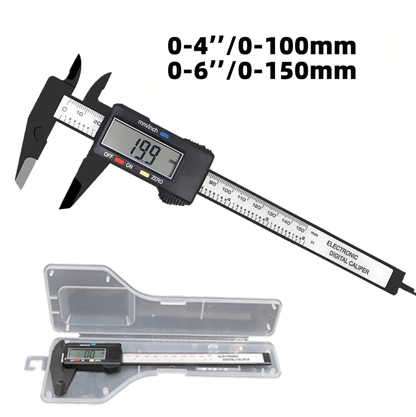 150mm Electronic Digital Caliper 100mm Carbon Fiber Dial Vernier Caliper Gauge Micrometer Measuring Tool Digital Ruler with Box