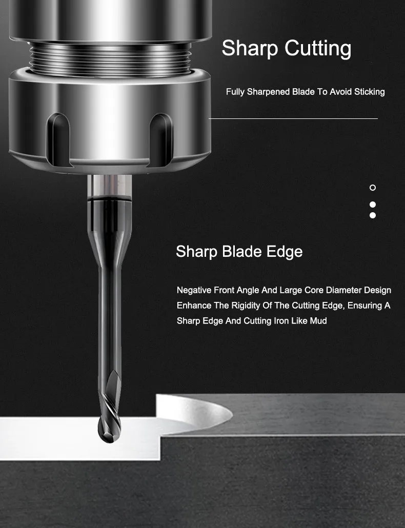 SHAZAM HRC65 2-Schneiden-Schaftfräser mit tiefem Rillenprofil, aus Hartmetall, mit schwarzer Nano-Beschichtung, für CNC-Bearbeitung. – Detail 3
