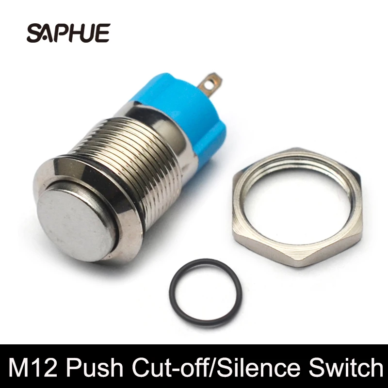 2Pcs Push Button M12 Self Lock Switch Guitar Circuit Cut-off Switch Silence Switch Blue