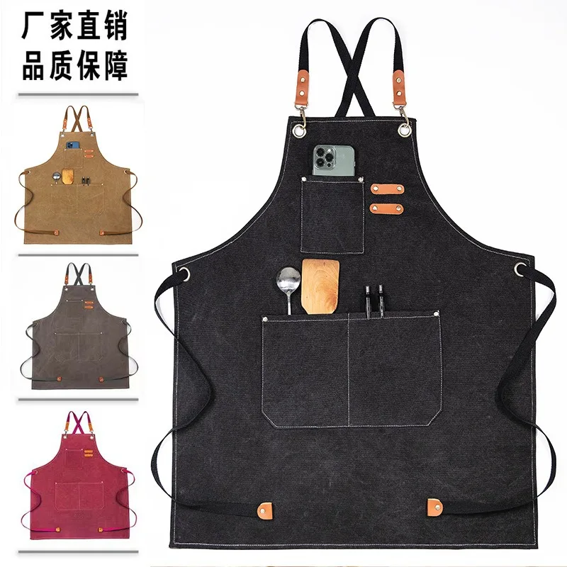 In Stock Custom Apron Logo Canvas  Kitchen Apron Waterproof Canvas Chef Apron Adjustable Straps For Bubble BBQ Shop Nail Salon