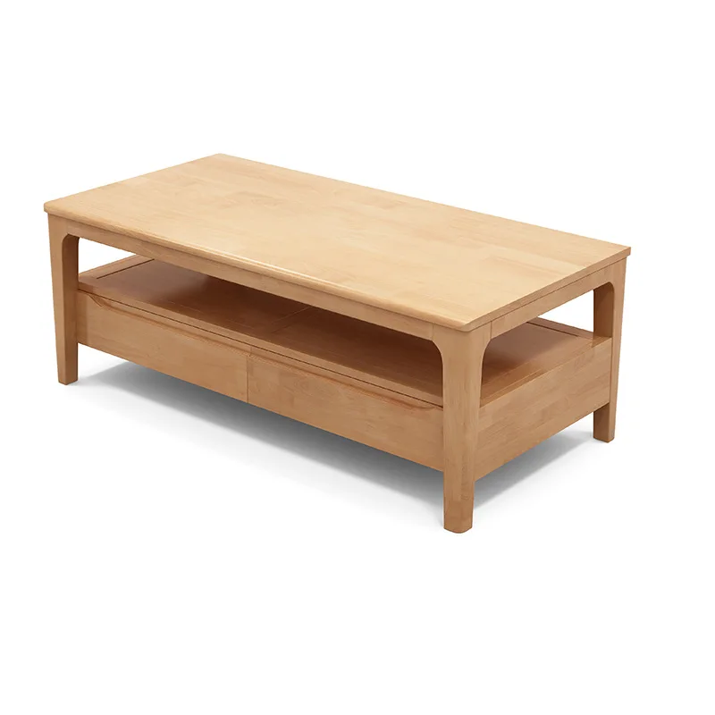 Modern simple Nordic style solid wood drawer coffee table rectangular living room storage few log tea table drinking