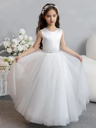 Crew Neck Tulle Flower Girl Dresses With Bowknot & Beading Waist vestidos de 15 años quinceañeras 2024 wedding party dress