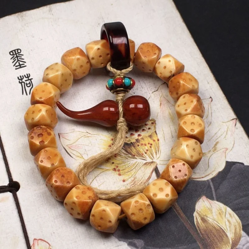 Bone Jadified Old Materials with Gourd, Men's Dice Angular Beads Collectables-Autograph Bracelet More Moist