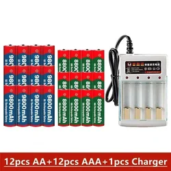 Rechargeable Battery 1.5V AA 9800Mah 1.5V AAA 8800Mah Alkaline  with Charger for Computer Clock Radio Video Game Digital Camera