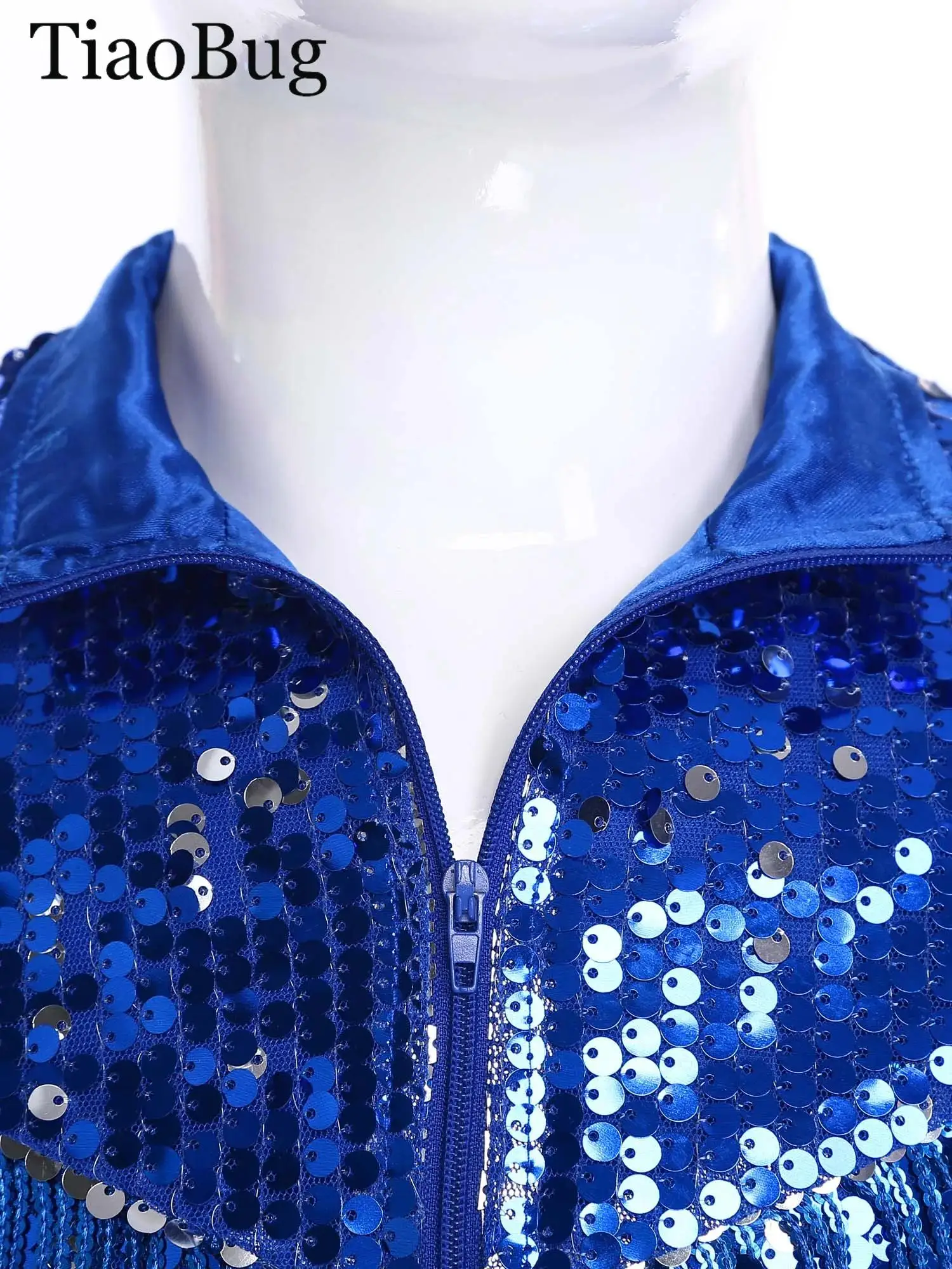 

Boys Shiny Sequin Disco Jacket Long Sleeve Zipper Fringe Tassel Coat Outerwear Cowboy Fancy Party Performance Jazz Dancewear