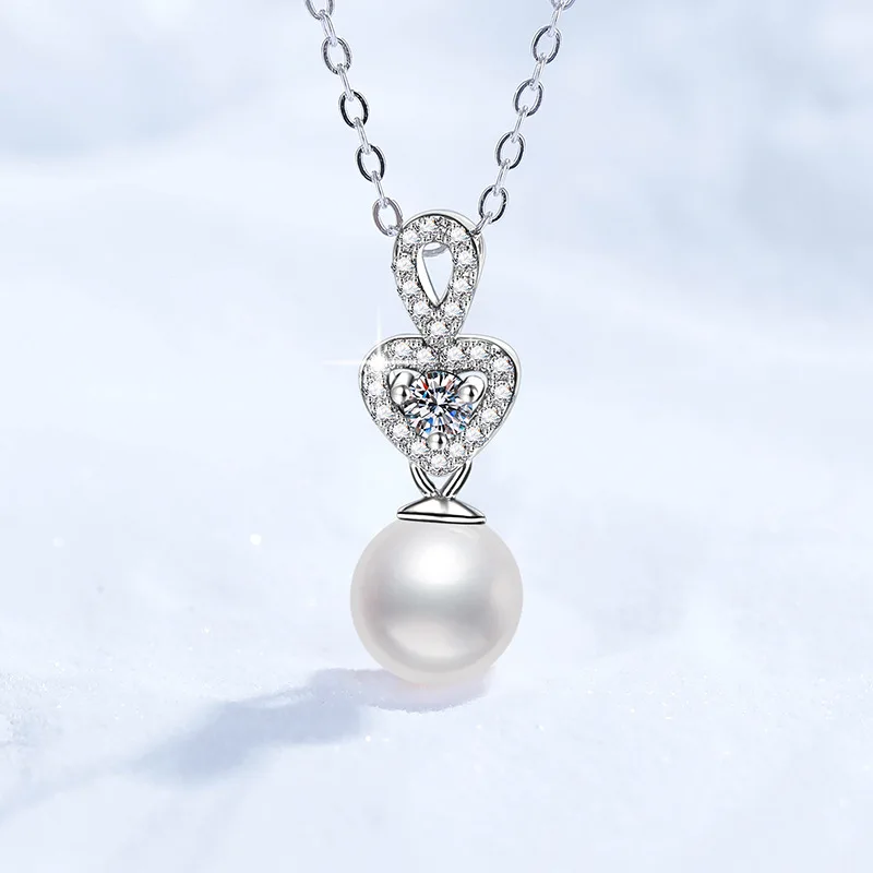 

PT950 Platinum Inlaid Chain Moissanite Necklace Natural Freshwater Pearl 8mm Pendant Diamond Collarbone Chain PT950 Imprint