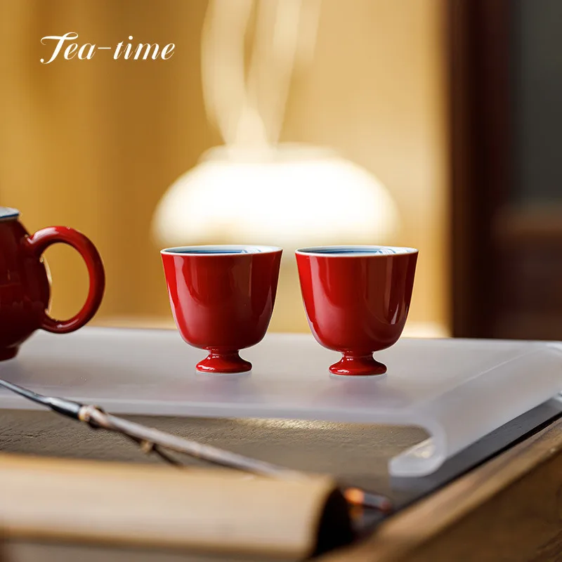 

Ручная роспись, двухлинейная керамическая чайная чашка, китайские чашки, красные чайные чашки «Запретный город», красивая чайная чашка с пуэром, чаша для питья
