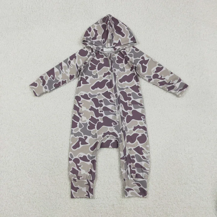 

RTS Boutique Kids Long Sleeve Romper Camo Print Baby Boys Hoodie Zipper Romper