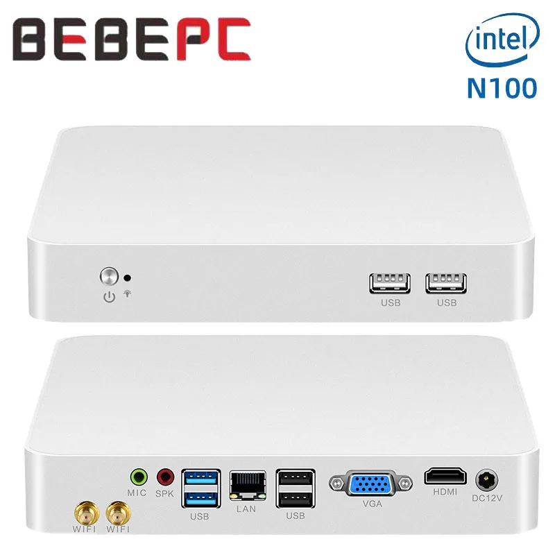 Mini PC BEBEPC Desktop z inter N100 DDR4 M.2 NVME Support Windows10 LINUX WIFI 1*Gigabit LAN 6*USB HDMI VGA Office Computer