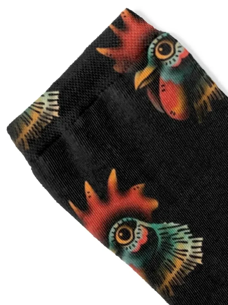 Traditional rooster tattoo Socks with print hip hop Man Socks Women's