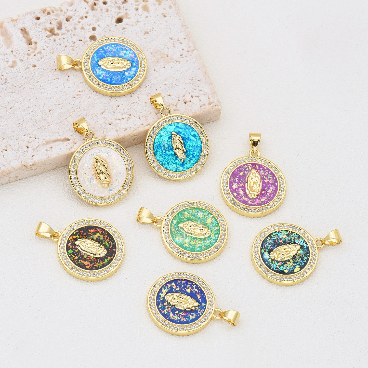 5pc Copper Plated North American Style Opal Virgin Mary Pendant Accessorie DIY Pearl Necklace Jewelry Making Materials Wholesale