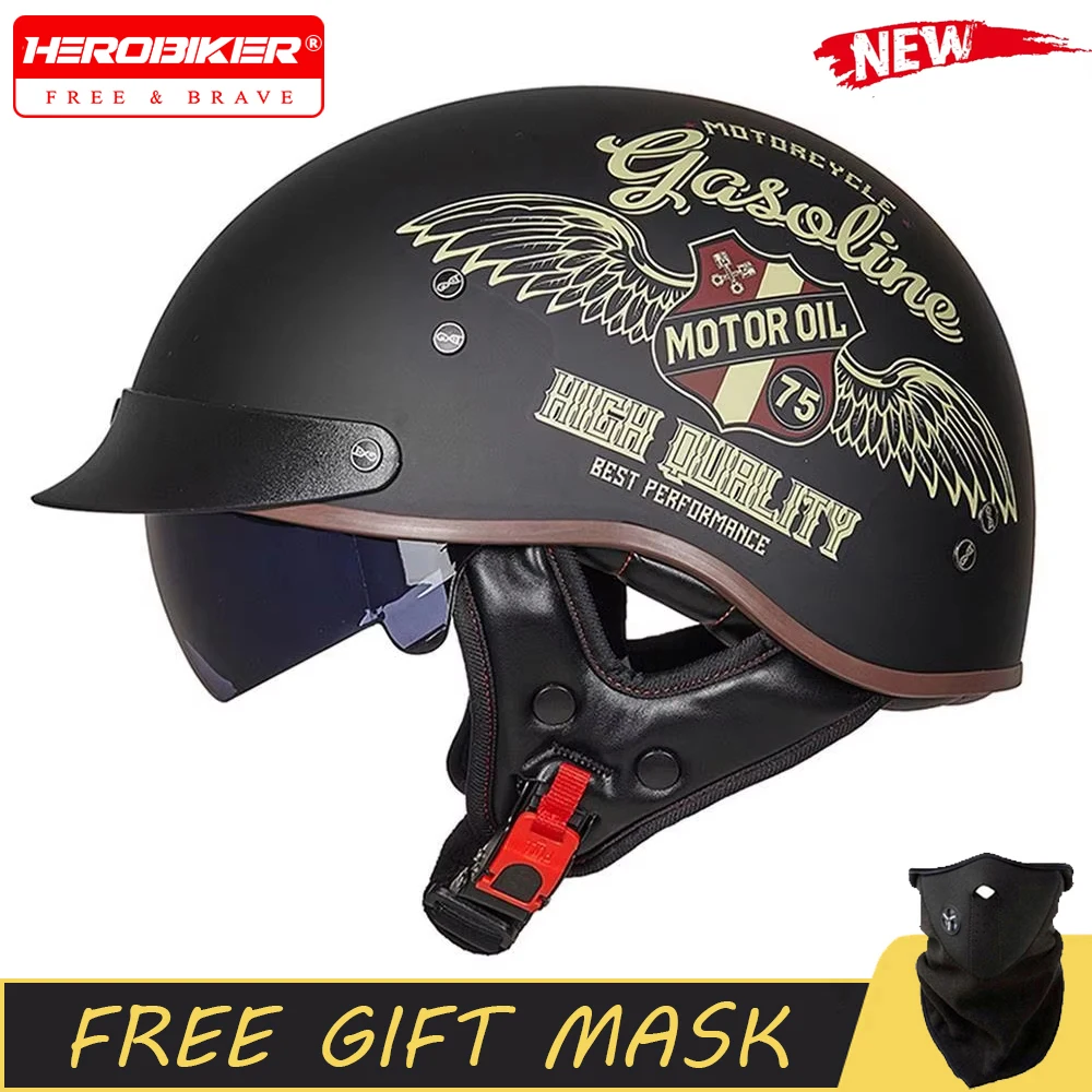 

Retro Motorcycle Helmet Summer Moto Helmet Open Face Scooter Biker Sunshade Lens Motorbike Equip DOt Certification Half Helmet
