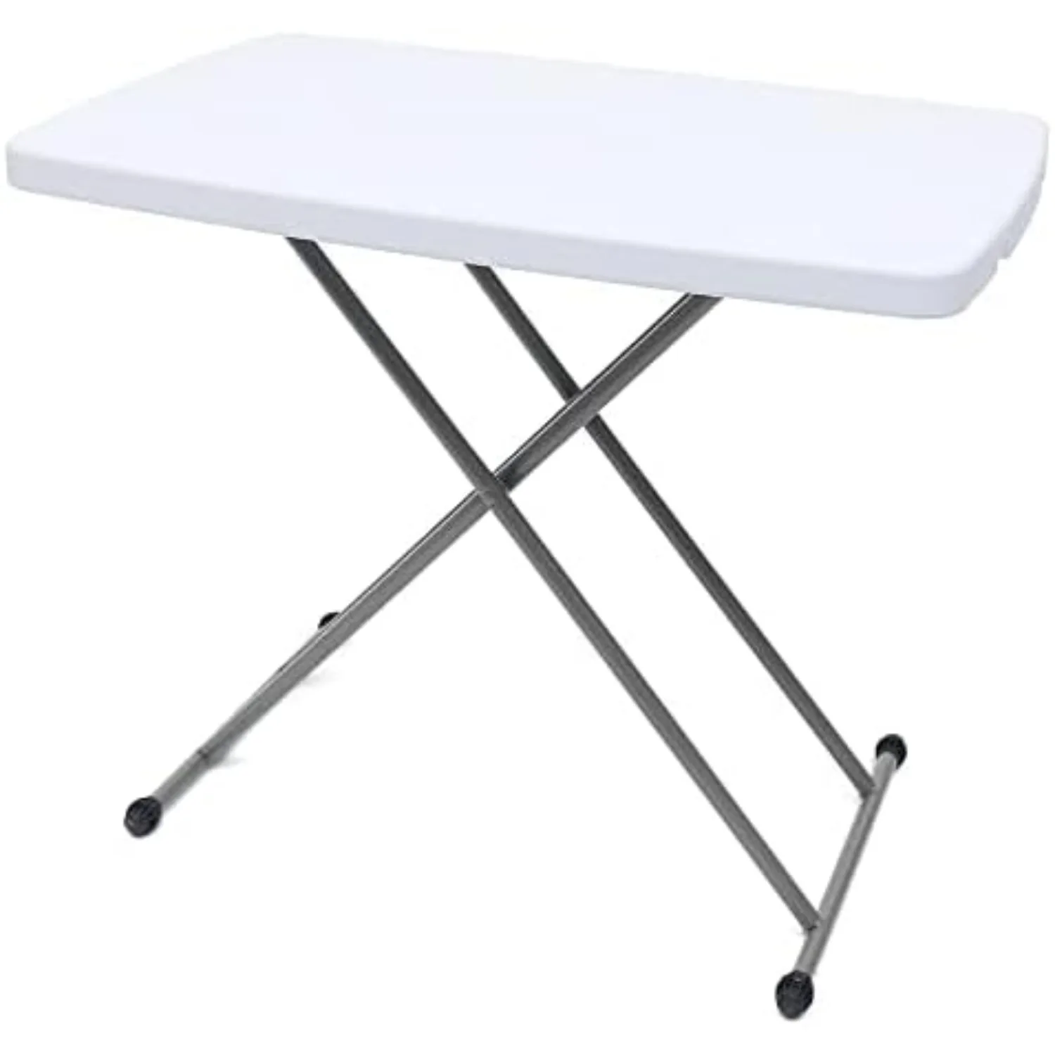 Plastic Adjustable Height Folding Table - No Assembly, White - for Picnic/Party/Travel/Home