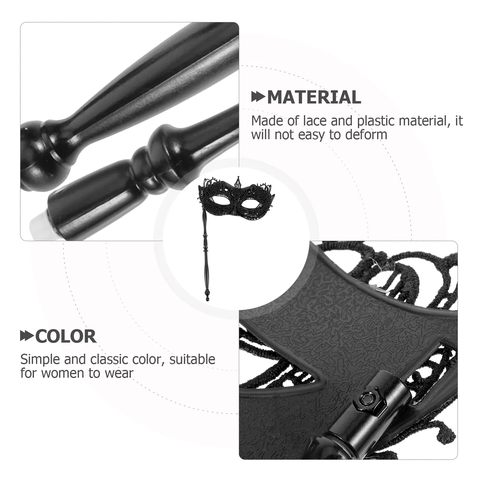 

Elegant Handheld Masquerade For Women Durable Plastic Lace Prom Party Costume Prop Mardi Gras Carnival Accessories Ball Mask