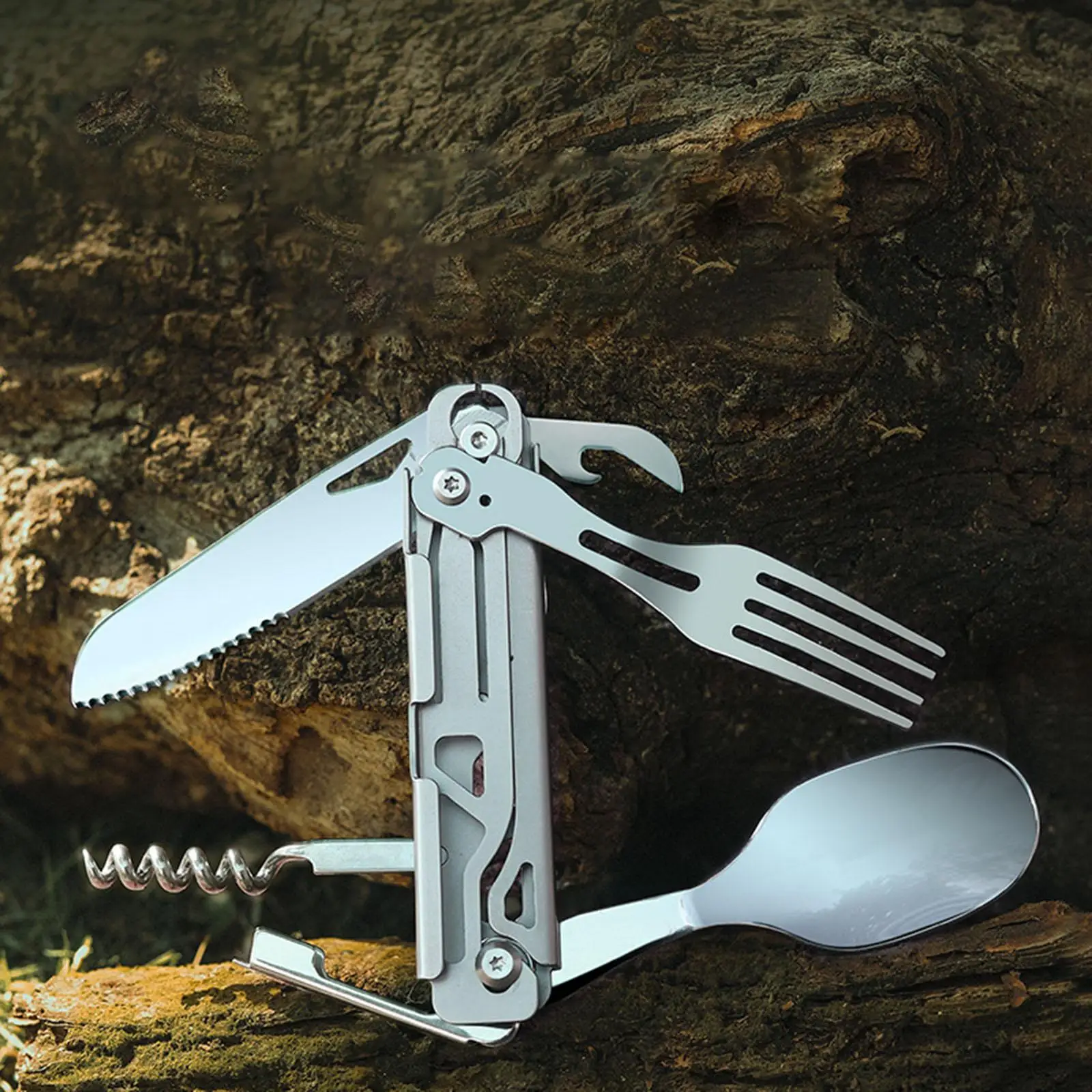 Multipurpose Survival Folding Knife Tools Detachable Spoon Fork Hunting Goods Cutlery Cutter for Outdoor Camping Emergency