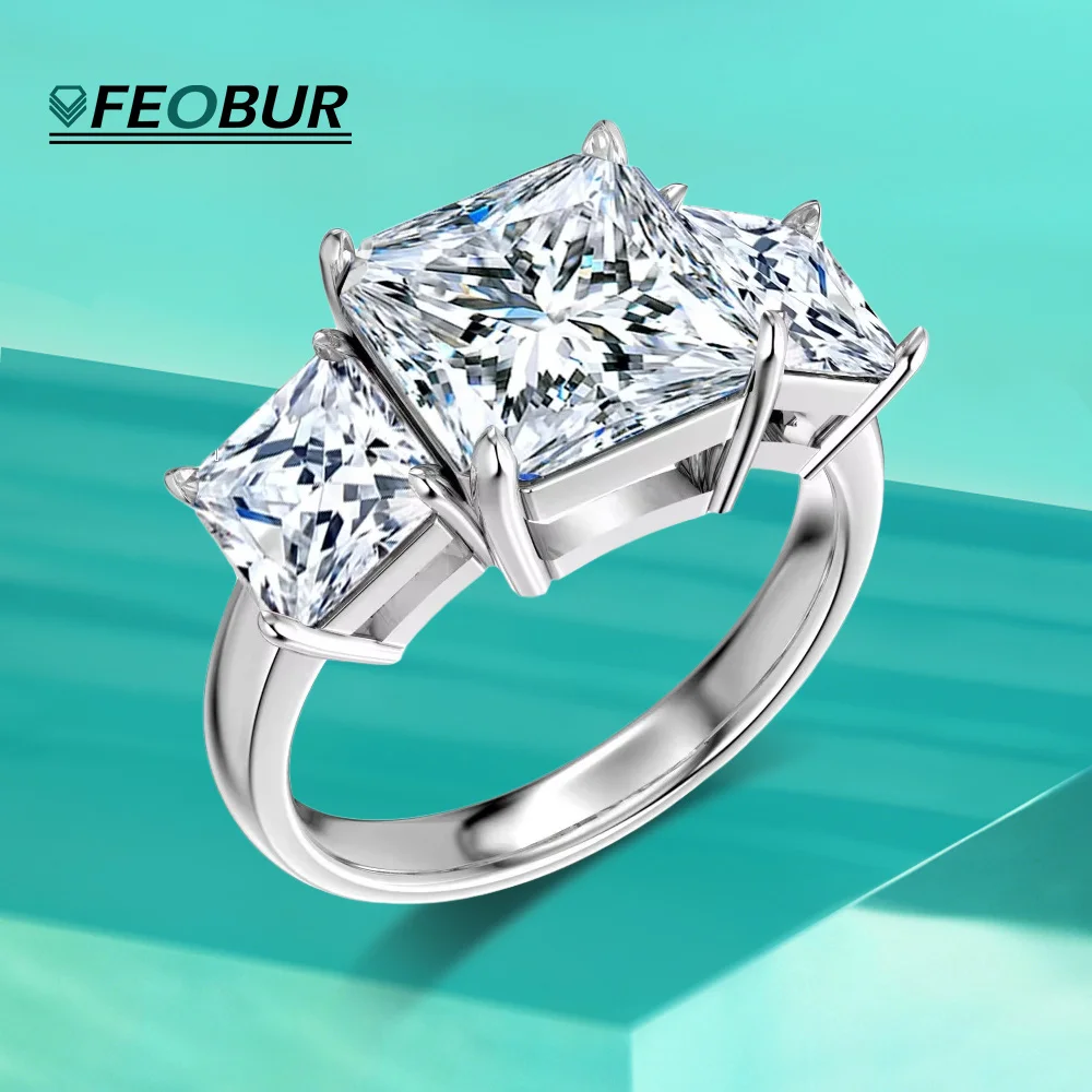 

Certified 6.4Cttw Three Stone Princess Moissanite Ring for Women 925 Sterling Silver Engagement Wedding Bridal Ring Jewelry Gift