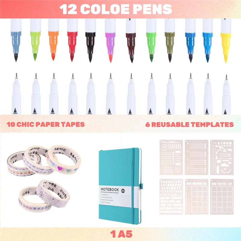 A16R-Dotted Journal Kit, A5 Hardcover Dotted Journal Notebook mit nummerierten Seiten, gestipptes Journaling Kit für Anfänger