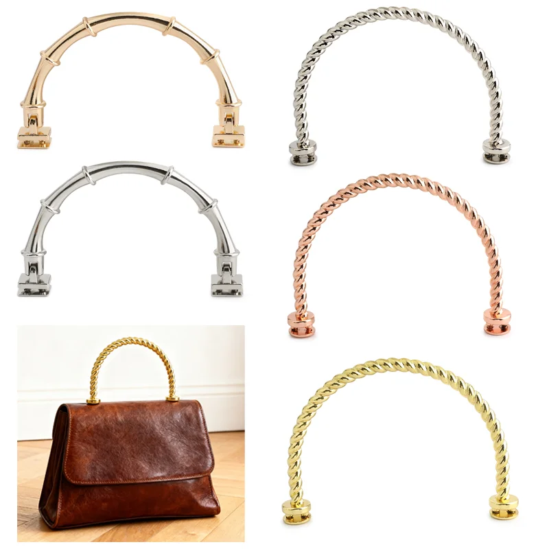 1/2 Stück gewebte Damenhandtasche mit U-förmigem Griff, Metall-Bambus-Verbindungsdekoration, DIY-Taschenzubehör