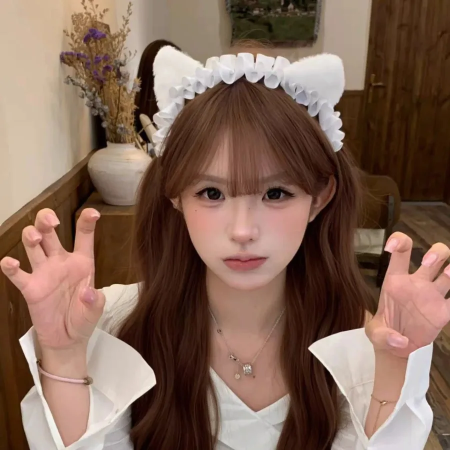 

2pcs Japanese-Style Cute Cat Ear Headbands, Sweet High-Skull-Top Hair Hoops, Lolita & Maid Cosplay Hair Accessories