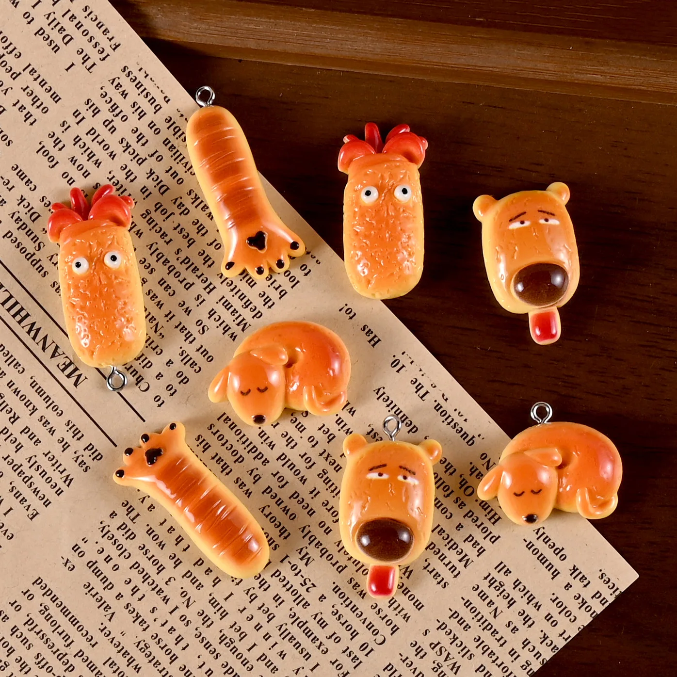 10pcs Simulation of interesting alkaline water bread animal resin pendant diy handmade necklaces keychains Jewelry accessories