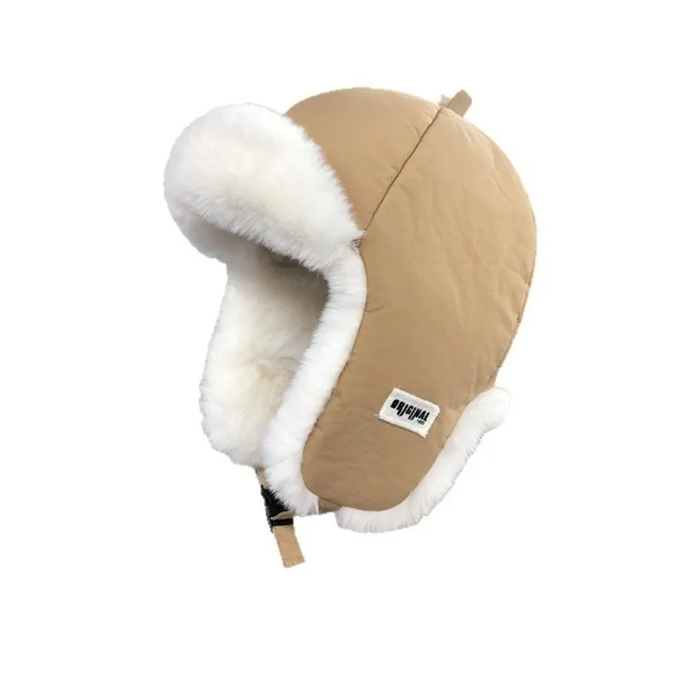 

Fashion Thickened Ear Protective Hat Windproof No Eaves Winter Pilot Hat Big Head Circumference Solid Color Women Hat Student