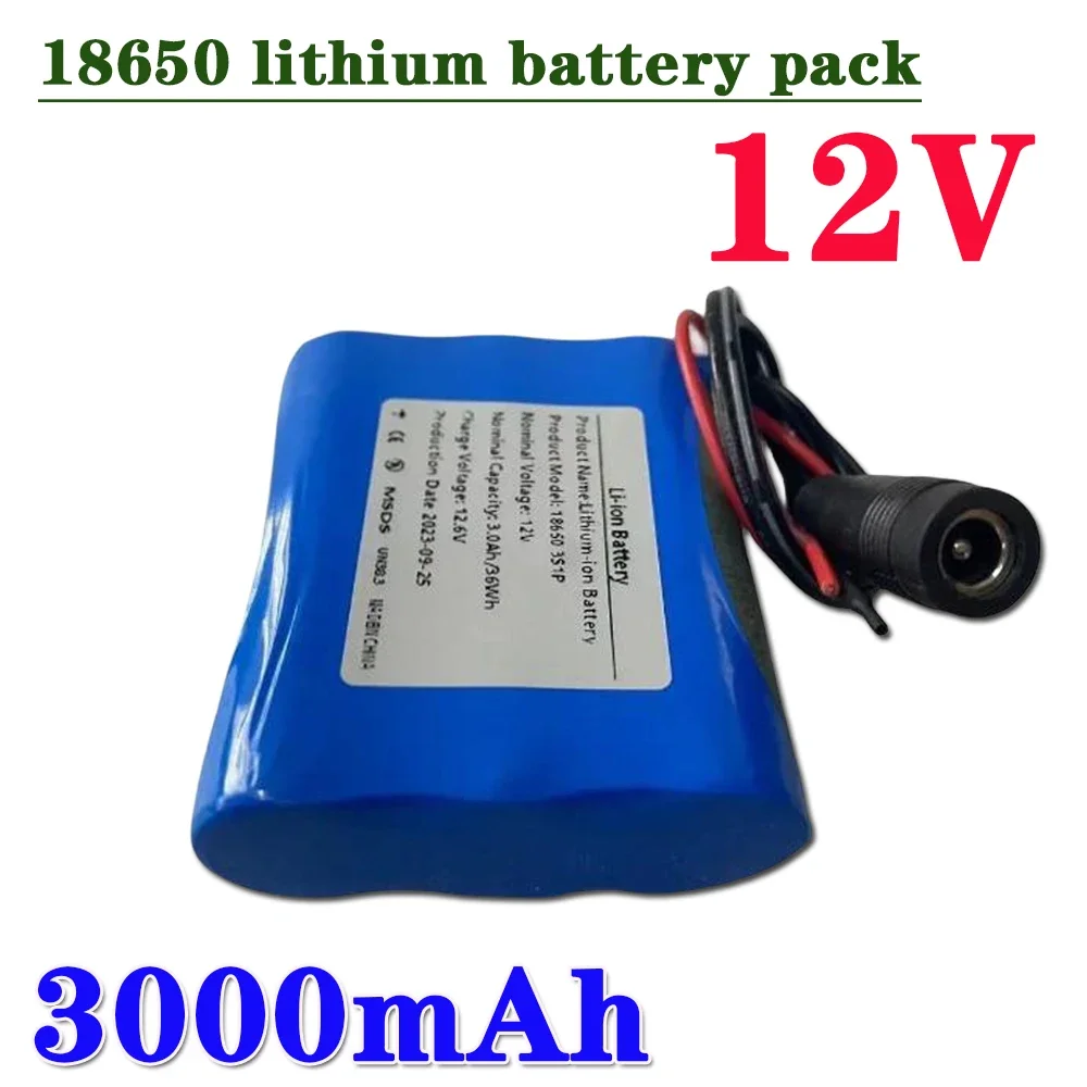 

12V Battery 12.6V/11.1V 3000mAh 3S1P Lithium-ion Battery Pack W/ BMS for Backup Power Ups CCTV Camerar Speaker Bluetooth