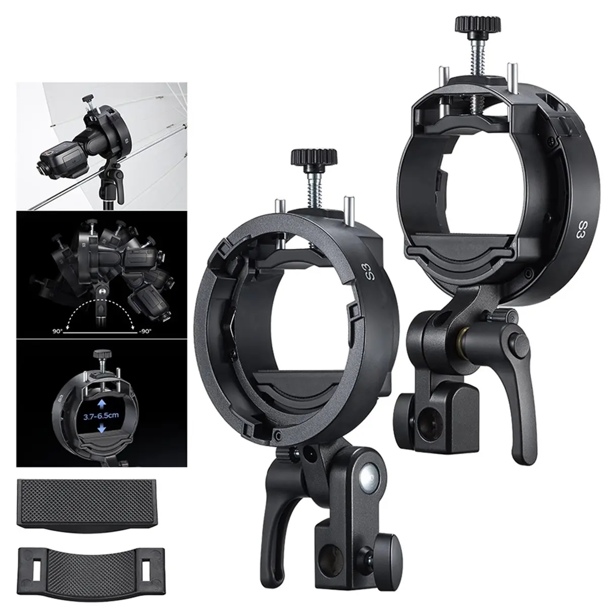 

Кронштейн-держатель S-типа (A32M) S3 Bowens Mount для вспышек Godox V1, V860, AD200, AD100PRO, AD300PRO, сноутов и софтбоксов