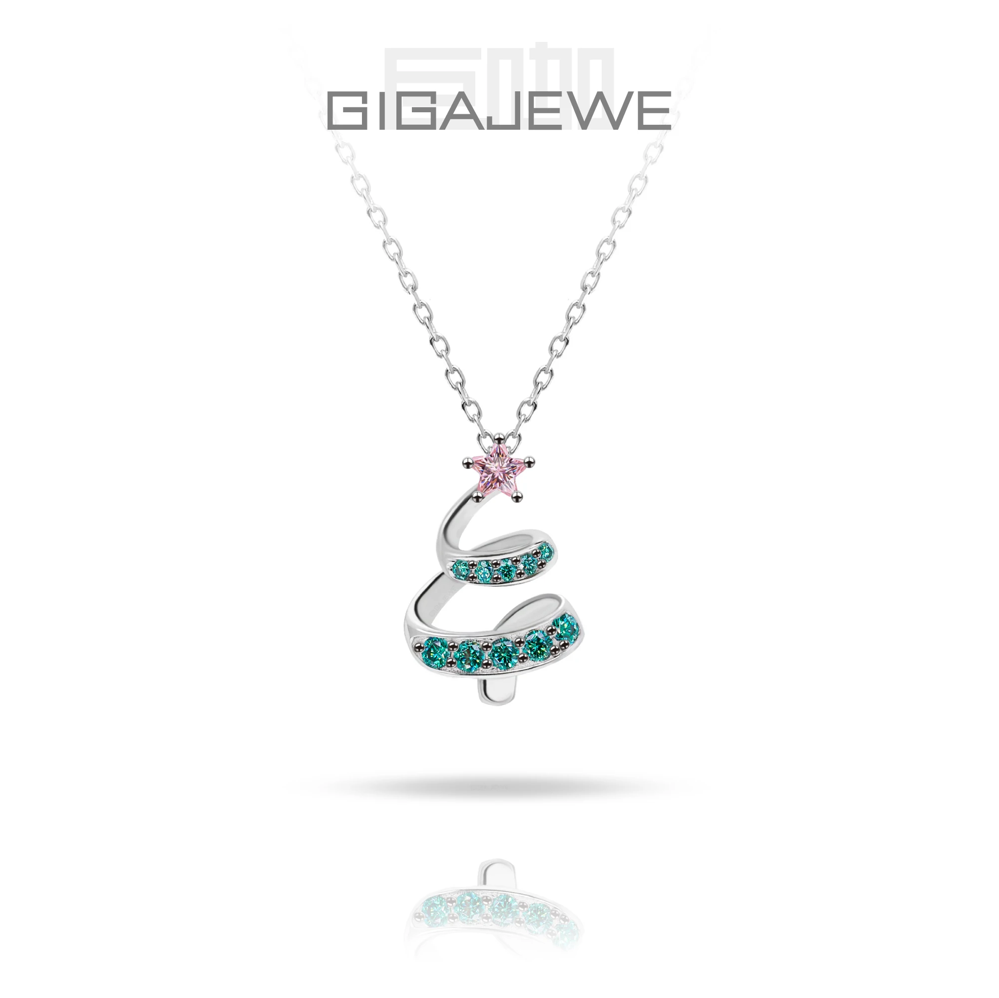 

Moissanite Necklace: 925 Silver Plated 18K Gold, Star Cut Stone Christmas Tree Necklace