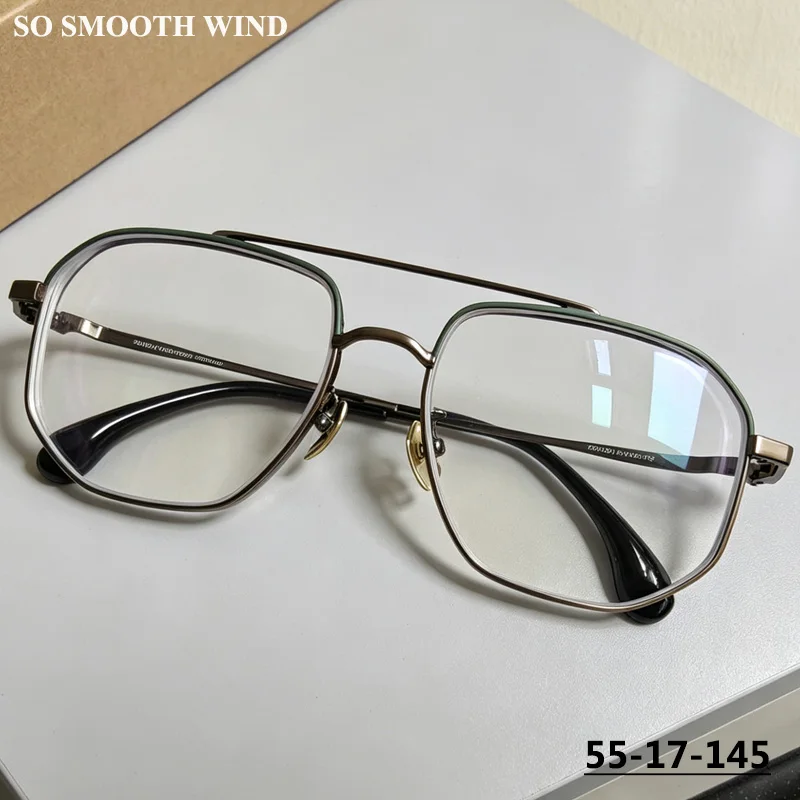 Gafas de Piloto Hechas a Mano en Japón, Montura Cuadrada de Doble Viga para Hombre, Gafas de Diseño Moderno para Mujer, Monturas Grandes para Rostro Ancho