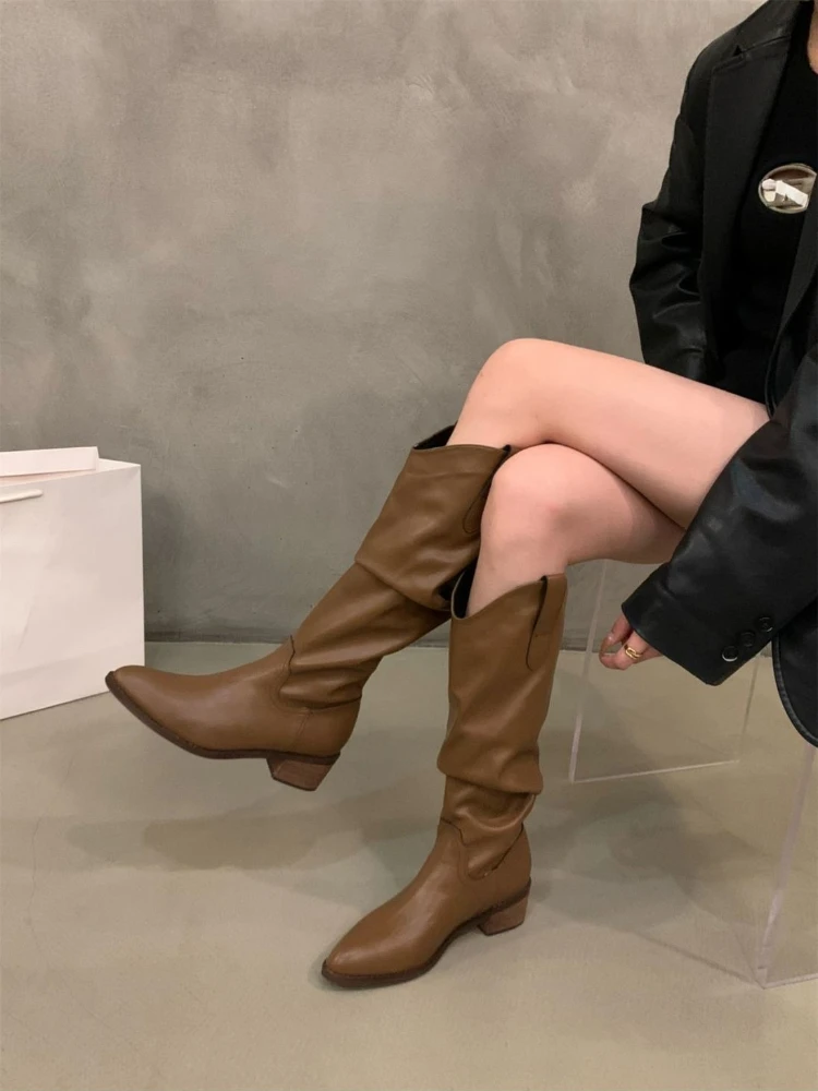 

Autumn Winter Middle Heel Ladies Knee High Shaft Shoes 2025 New Waterproof Women's Long Boots Rock Fashion on Offer Footwear