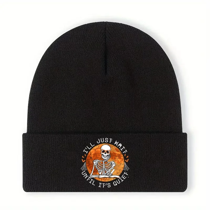 1pc I'Ll Just Wait Until It'S Quiet Funny Teacher Halloween Costume Black Beanie, Windproof Warm Elastic Ski Hat
