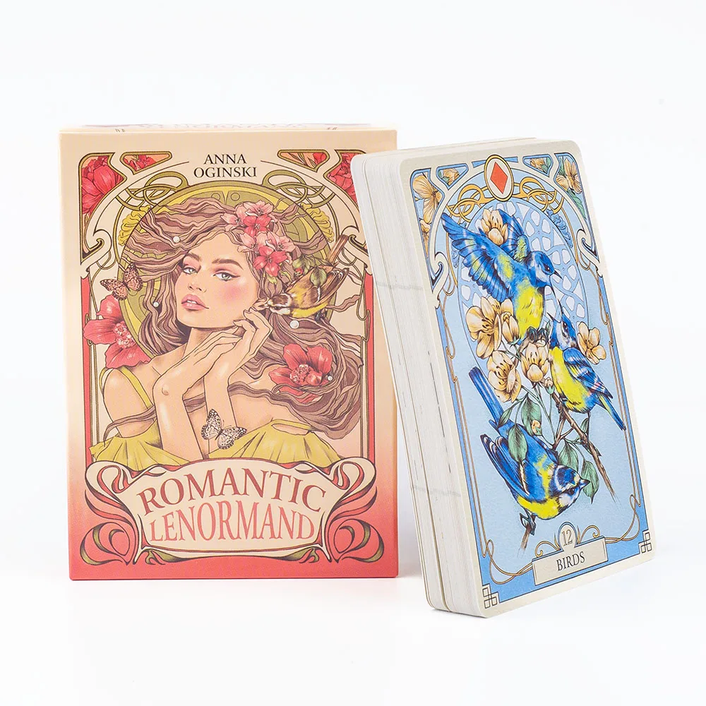 Romantische Lenormand-Orakelkarten, 37 Stück, Deck, 10,2 x 7,2 cm, englische Sicht, Art Nouveau, Blumenmotive für Party-Brettspiele – Detail 4
