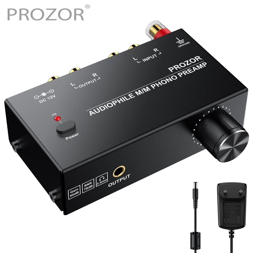 Prozor Phono Preamplifier Converter Audiophile M/M Phono Preamp Preamplifier with Level Control 2 RCA Input & Output for AK-750S